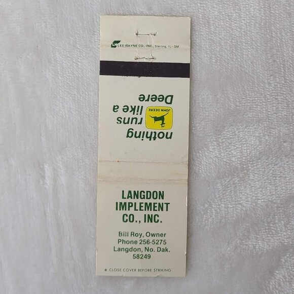 Vintage Matchbook Cover Langdon Implement CO John Deere ND North Dakota - Picture 3 of 4